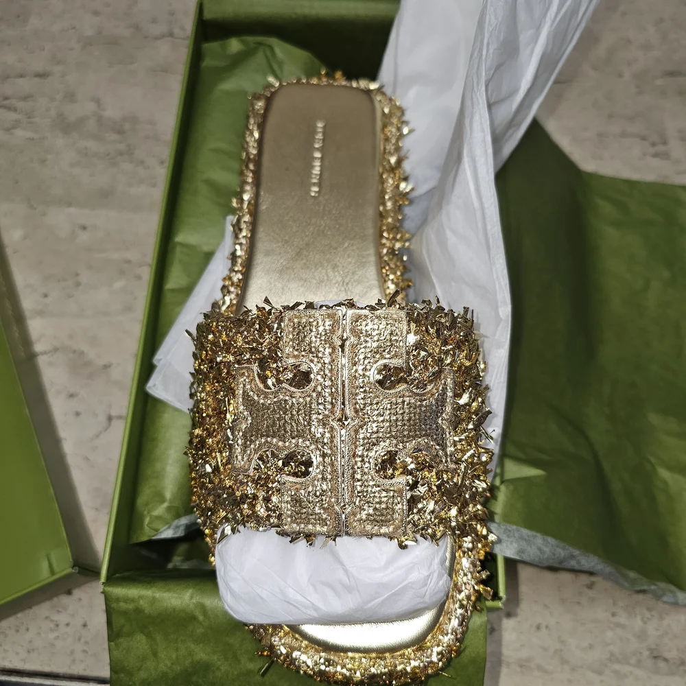 New Double T Soprt Slice Tory Burch Metallic Gold Embellished Sandals